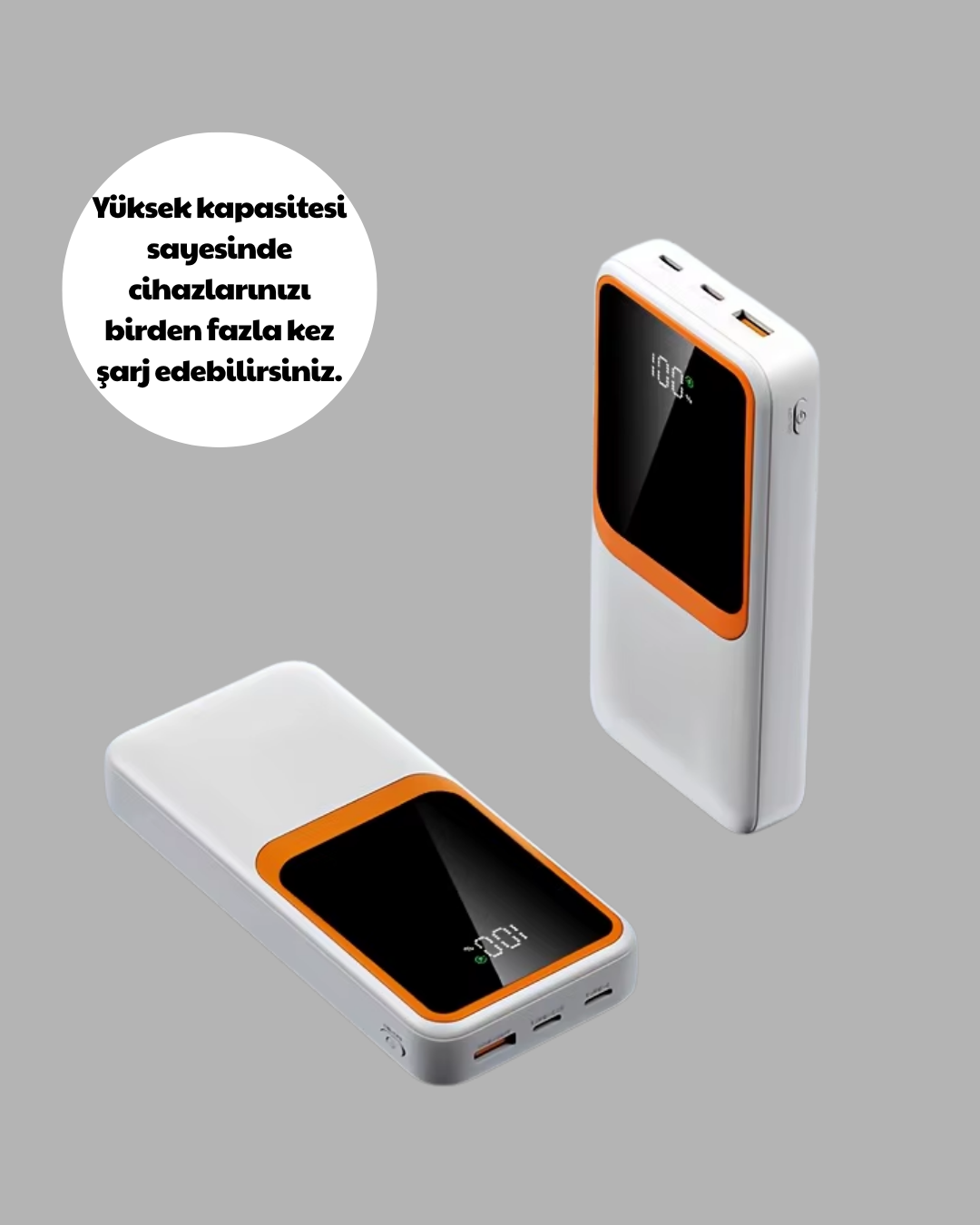 Taşınabilir 10000 mAh Powerbank – Dijital Göstergeli Type-C ve USB Çıkışlı - Görsel 3