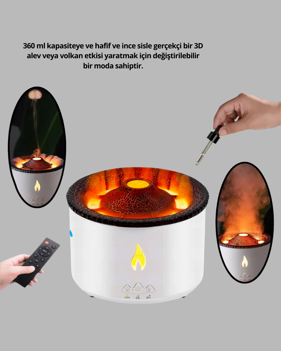 Volkan Efektli Aroma Difüzörü – Sessiz Çalışma Otomatik Kapanma ve LED Işık - Görsel 3