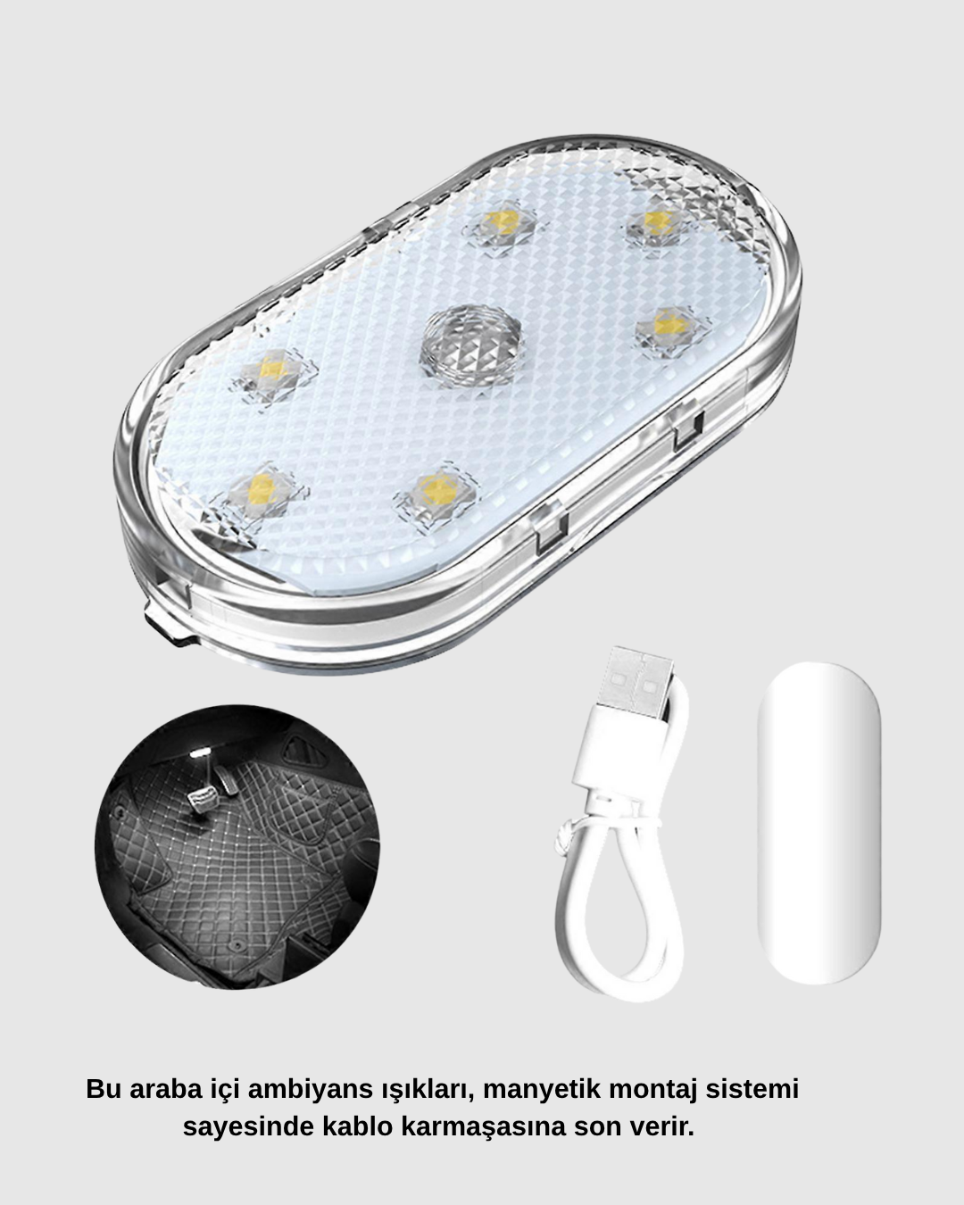 Manyetik Araba İçi Ambiyans LED Işık Seti – Kolay Montajlı ve Kablolara Gerek Yok - Görsel 4
