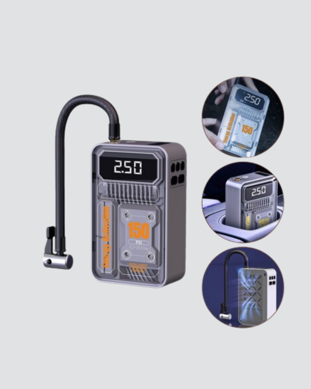 Taşınabilir Kablosuz Hava Pompası – 150 PSI Güçlü Basınç ve 6000mAh Şarjlı - Görsel 4