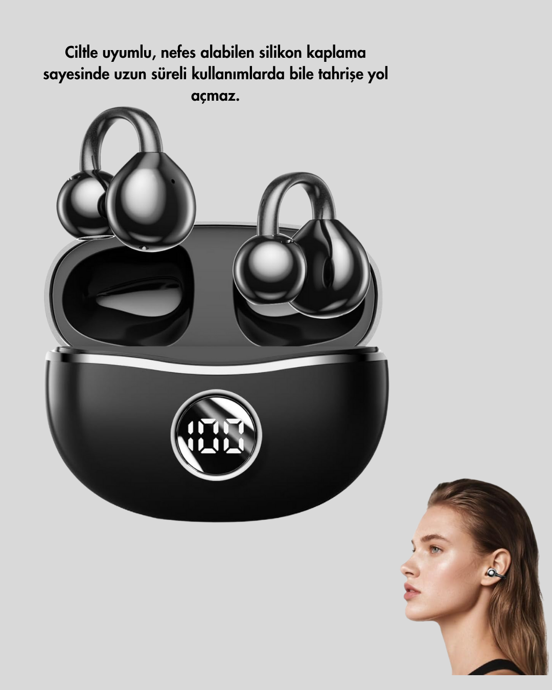 Ergonomik Klipsli Kablosuz Kulaklık – 30 Saat Pil ve Dokunmatik Kontrol Özelliği - Görsel 5