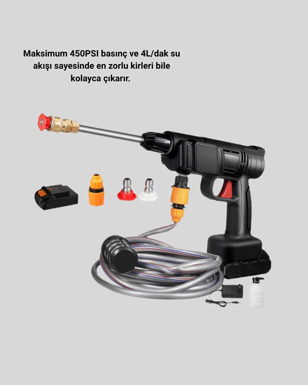 48V Kablosuz Yıkama Makinesi – 2 Pil Köpük Tankı ve Ayarlanabilir - Görsel 3