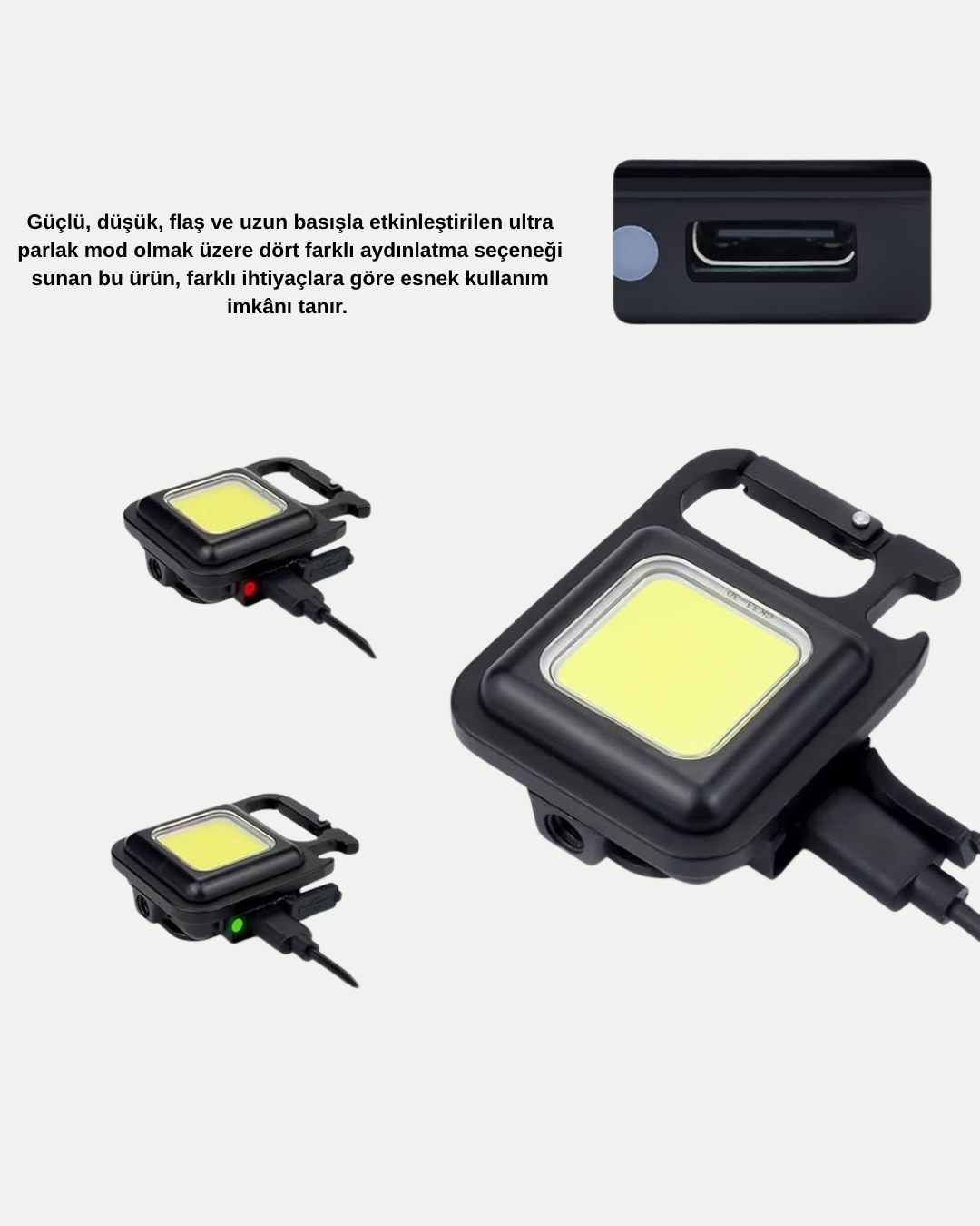 USB Type-C Şarjlı Mini Fener – Manyetik Katlanabilir ve Şişe Açacaklı Tasarım - Görsel 3