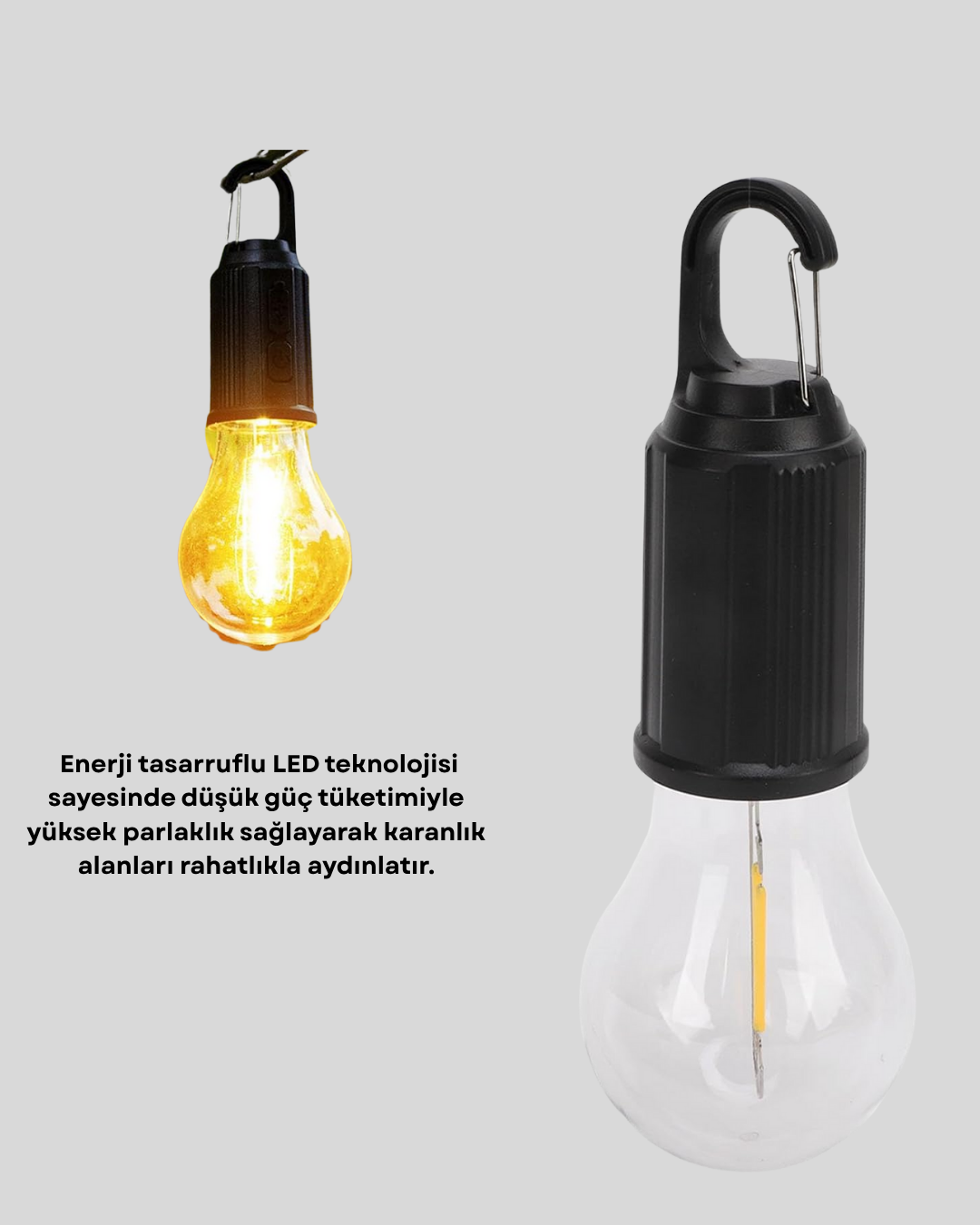 Taşınabilir Şarjlı LED Kamp Lambası – Type-C Girişli ve Kancalı Tasarım - Görsel 2