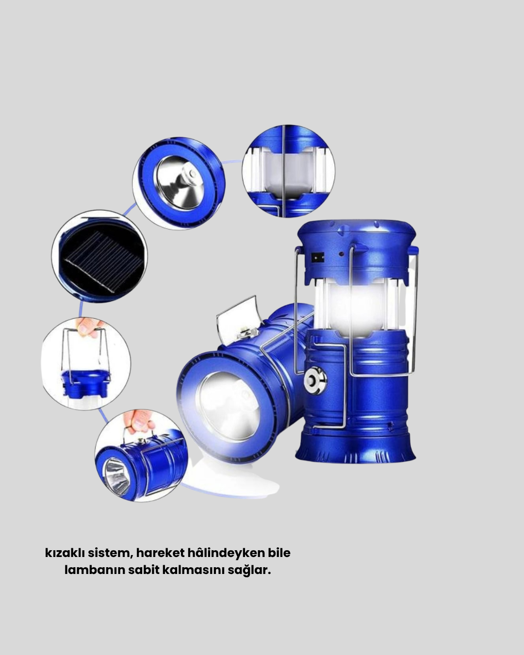 Solar Kamp Lambası Kızak Sistemli Şarjlı Taşınabilir Doğa Yürüyüşü Işığı - Görsel 3