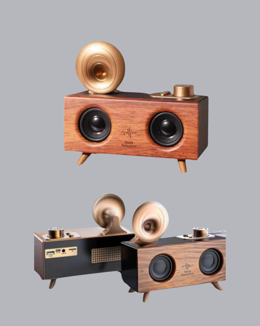 Retro Gramafon Bluetooth Hoparlör Çift Stereo Sesli FM Radyo Destekli - Görsel 4