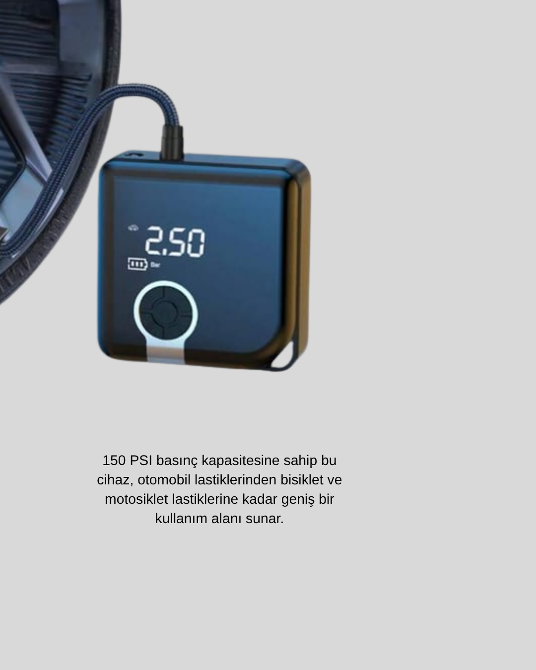 6000mAh Bataryalı Type-C Şarjlı Mini Hava Kompresörü LED Işıklı - Görsel 2