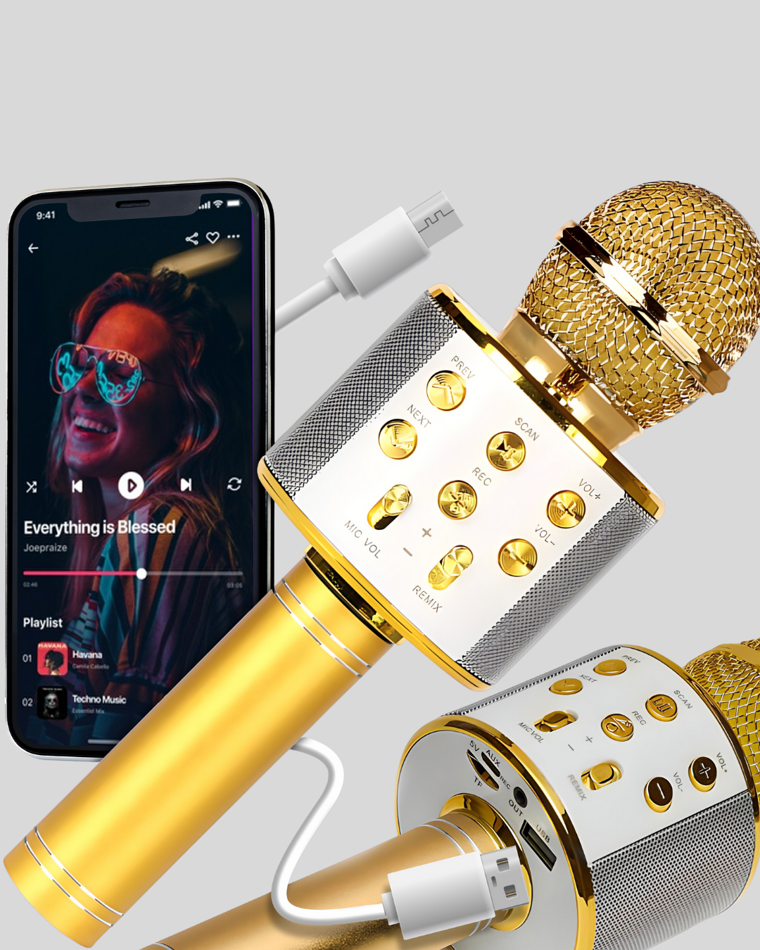 Karaoke Mikrofonu Bluetooth USB AUX Girişli Yankı Efektli - Görsel 4