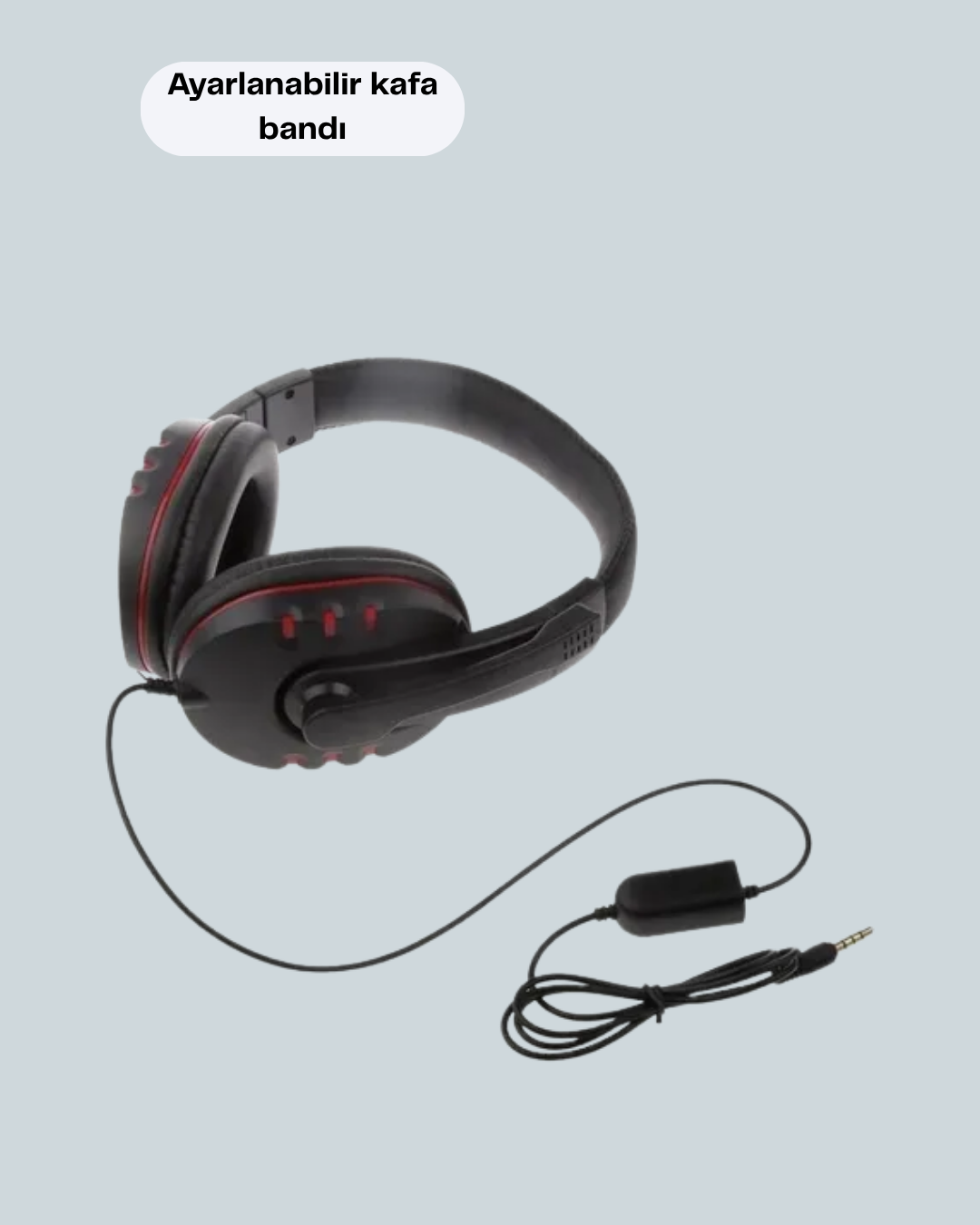 Kırmızı Gaming Headset Mikrofonlu Sağlam Kablolu Konforlu - Görsel 3