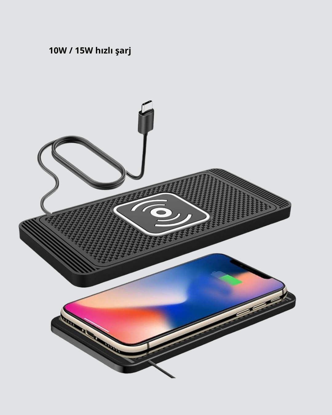 Manyetik Kablosuz Şarj Pedi 15W Hızlı Şarj Kaymaz Silikon Qi Destekli - Görsel 3