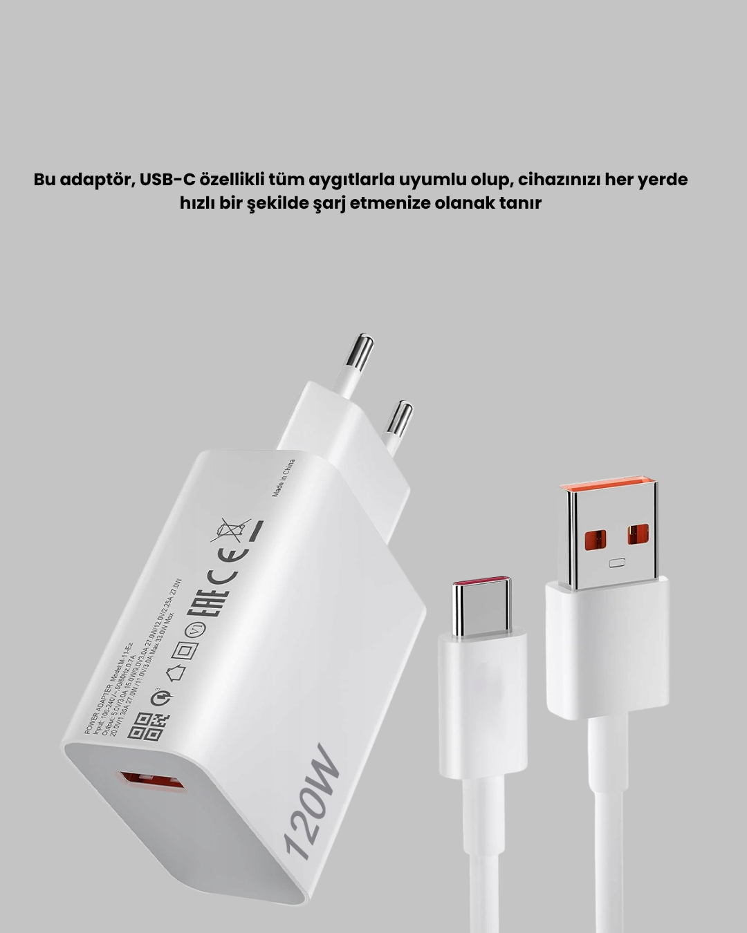 120W Hızlı Şarj Başlığı Ultra Güçlü Type-C Adaptör Kablo Dahil - Görsel 3