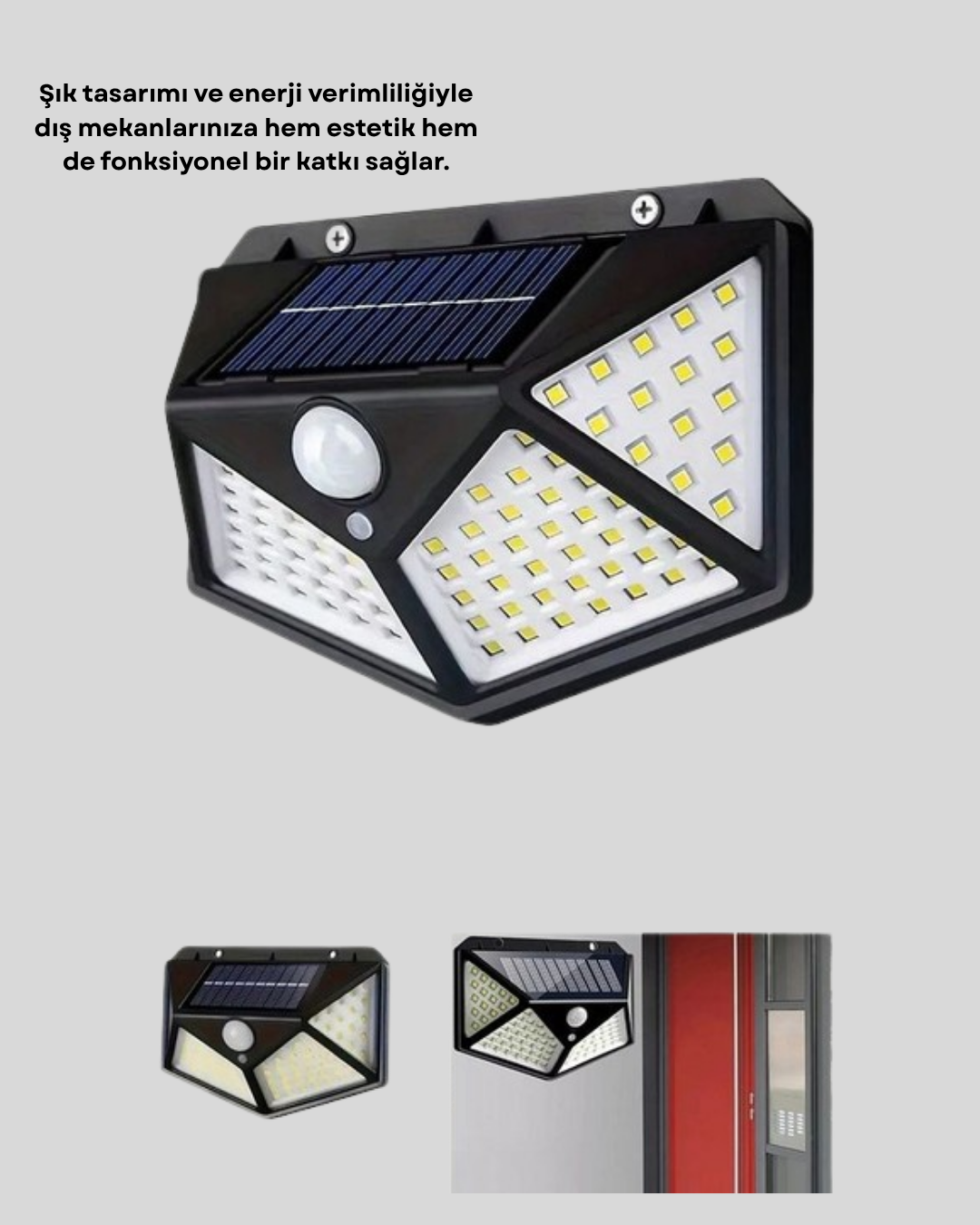 Solar Bahçe Lambası 100 LED Hareket Sensörlü Güneş Enerjili Aydınlatma - Görsel 2