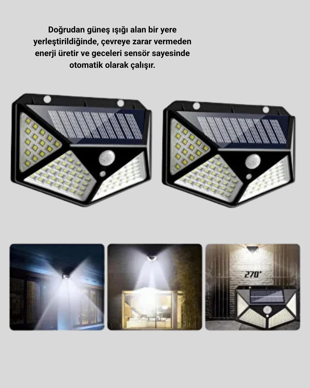 Solar Bahçe Lambası 100 LED Hareket Sensörlü Güneş Enerjili Aydınlatma - Görsel 4