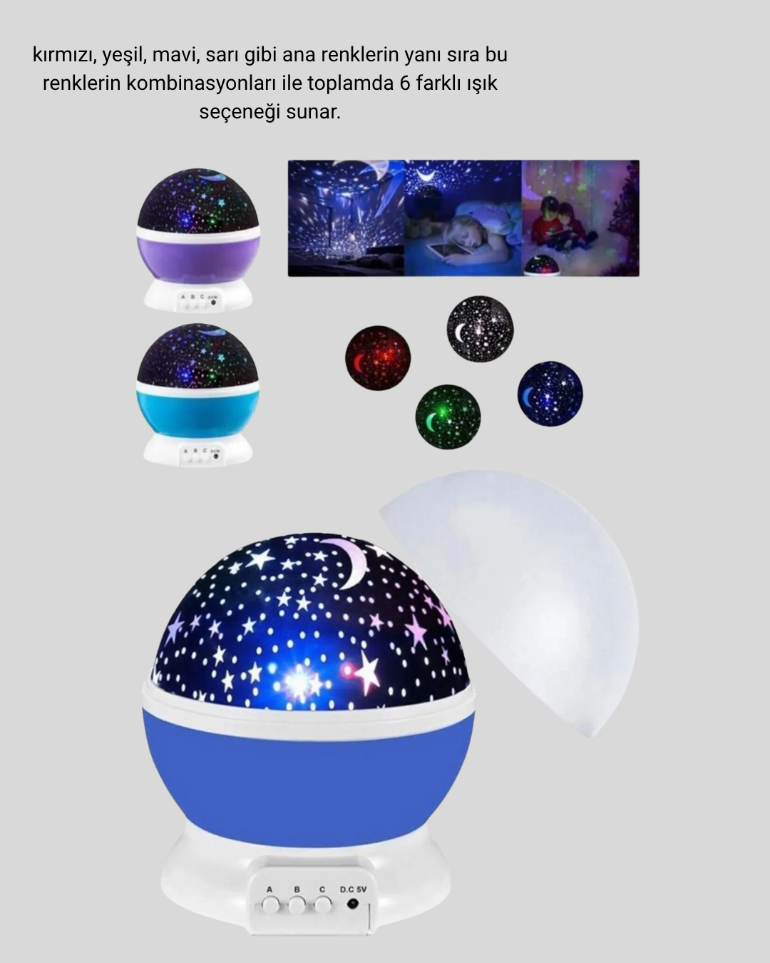 Renkli LED Gece Lambası 6 Işık Modlu Çocuk Odası Atmosfer Aydınlatma - Görsel 4