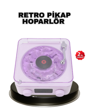 Projektör Işıklı Retro Hoparlör Bluetooth AUX USB Hafıza Kartlı 360° Sesli Şarjlı