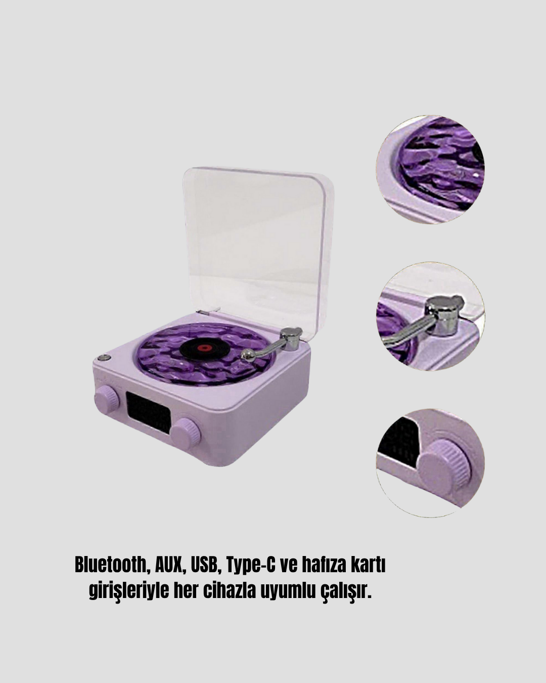 Bluetooth Retro Pikap Hoparlör 360 Derece Ses Projektörlü Gece Lambası Çok Fonksiyonlu - Görsel 3