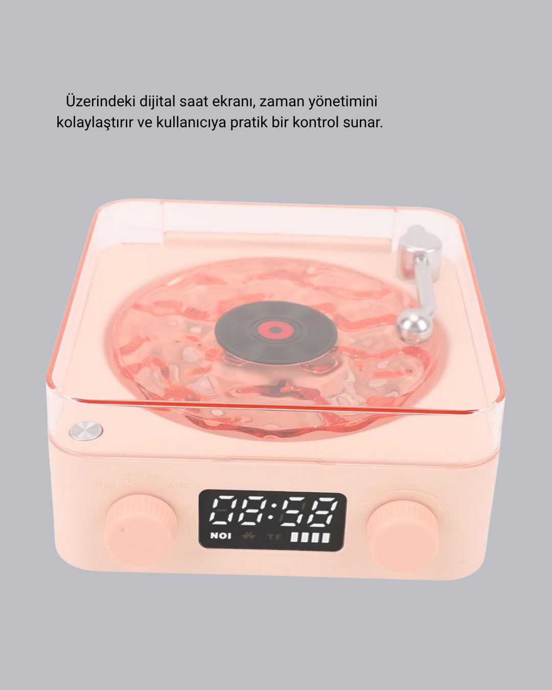 3-ü-1 Gece Işığı Bluetooth Hoparlör ve Dijital Saat Vintage Plak Çalar Tasarımlı - Görsel 3