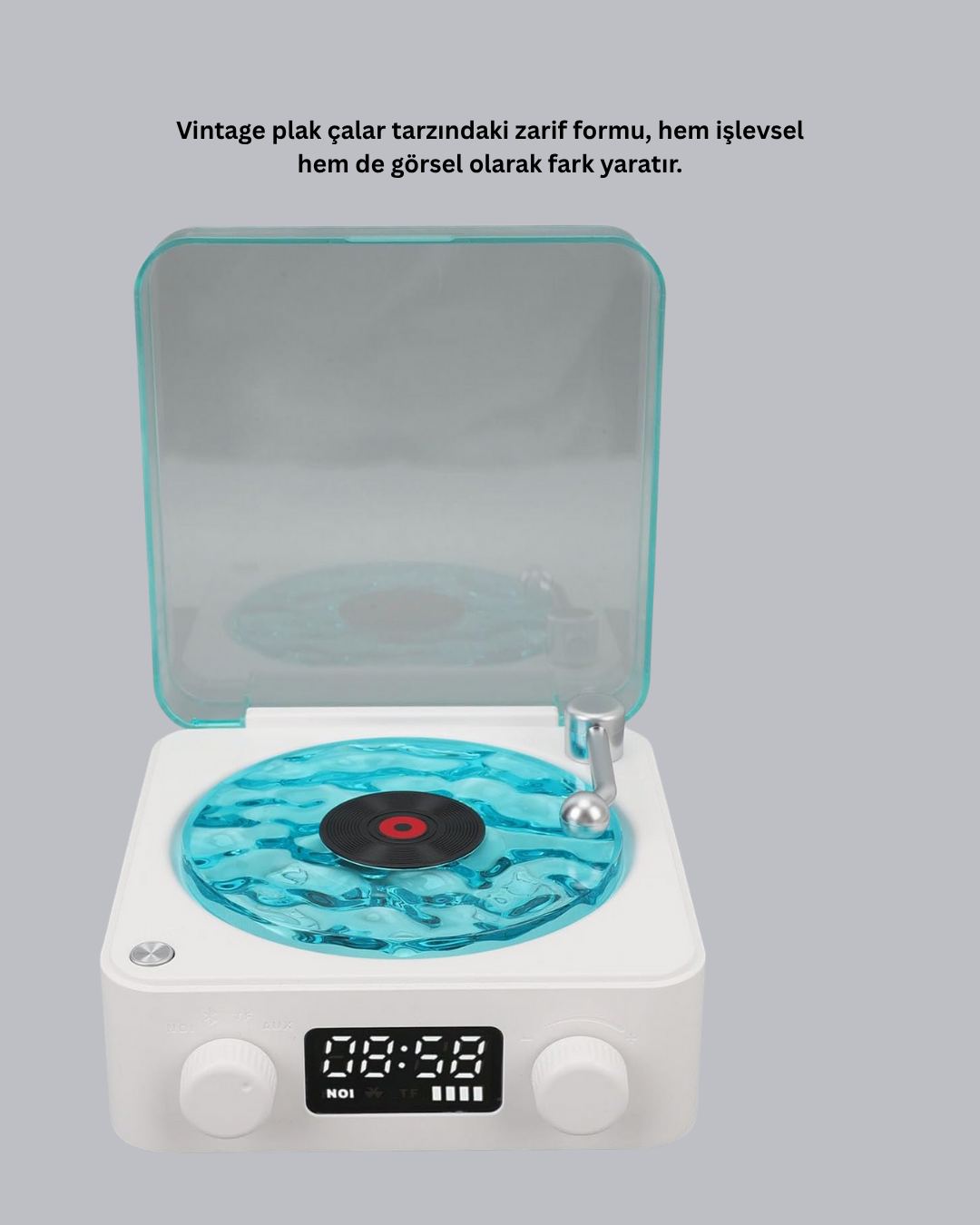 3-ü-1 Gece Işığı Bluetooth Hoparlör Dijital Saat Vintage Plak Çalar Tasarımlı - Görsel 5