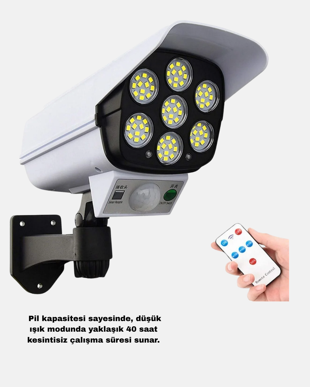 Güneş Paneliyle Şarj Olan Hareket Sensörlü Dış Mekan Güvenlik Lambası Ayarlanabilir - Görsel 4
