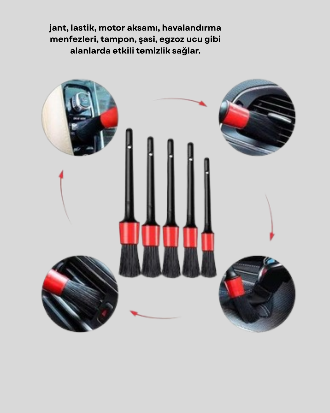 5 Parça Detay Temizlik Fırçası Seti Jant Motor Havalandırma İç Dış Temizlik - Görsel 5