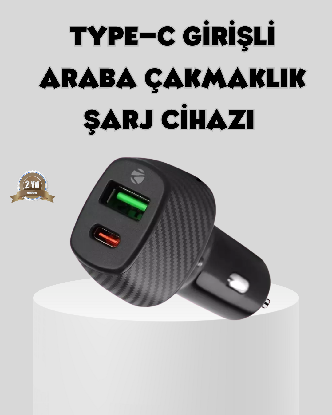 Araç Tipi Hızlı Şarj Adaptörü Type-C PD USB Çift Port Kompakt