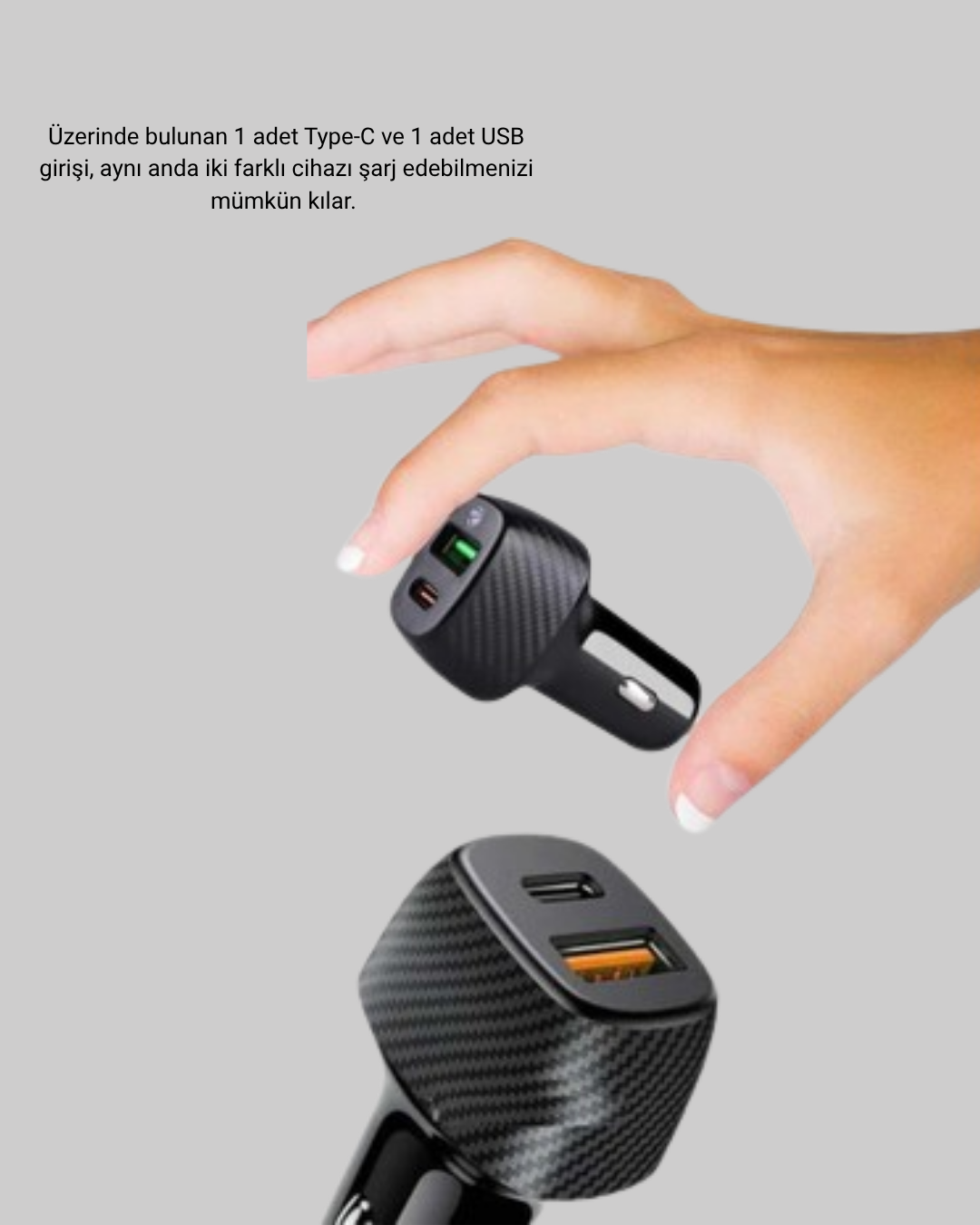 PD Destekli 38W Araç Şarj Başlığı Type-C + USB Çift Çıkış Hızlı Şarj - Görsel 5