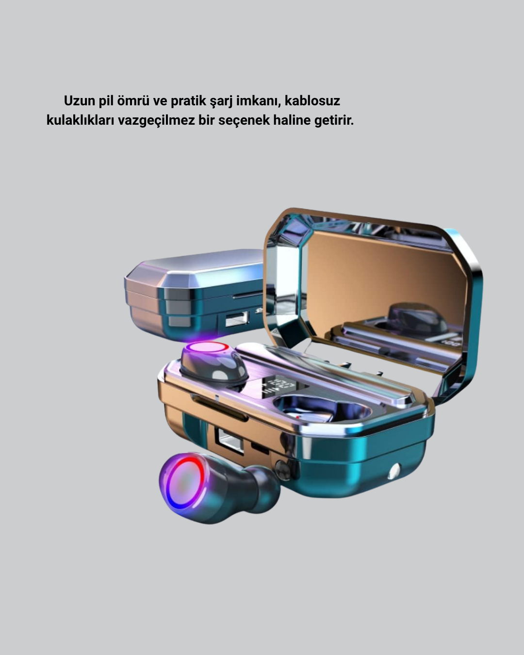 Şarj Kutulu Kablosuz Kulaklık Ergonomik Spor Seyahat Uyumlu Uzun Kullanım - Görsel 3