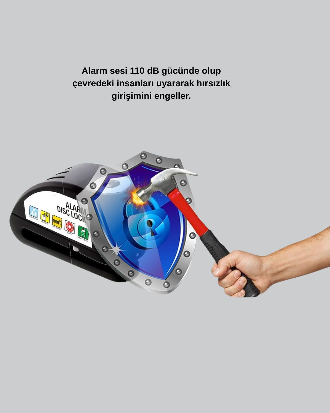 110 dB Alarmlı Disk Fren Kilidi Su Geçirmez Çelik Gövde Motosiklet Güvenlik - Görsel 5