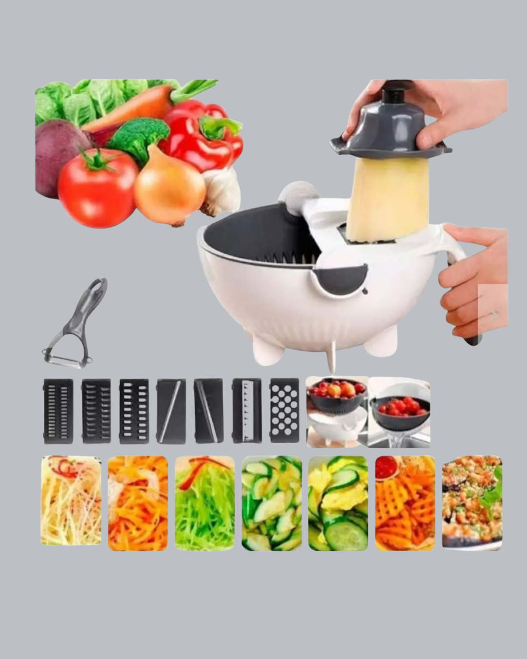 Çok Fonksiyonlu Döner Rende Süzgeç Hazneli Ergonomik Sebze Doğrayıcı - Görsel 3