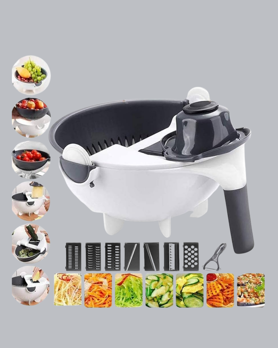 Döner Mekanizmalı 5’i 1 Arada Süzgeçli Rende Sebze Meyve Doğrama Cihazı - Görsel 2