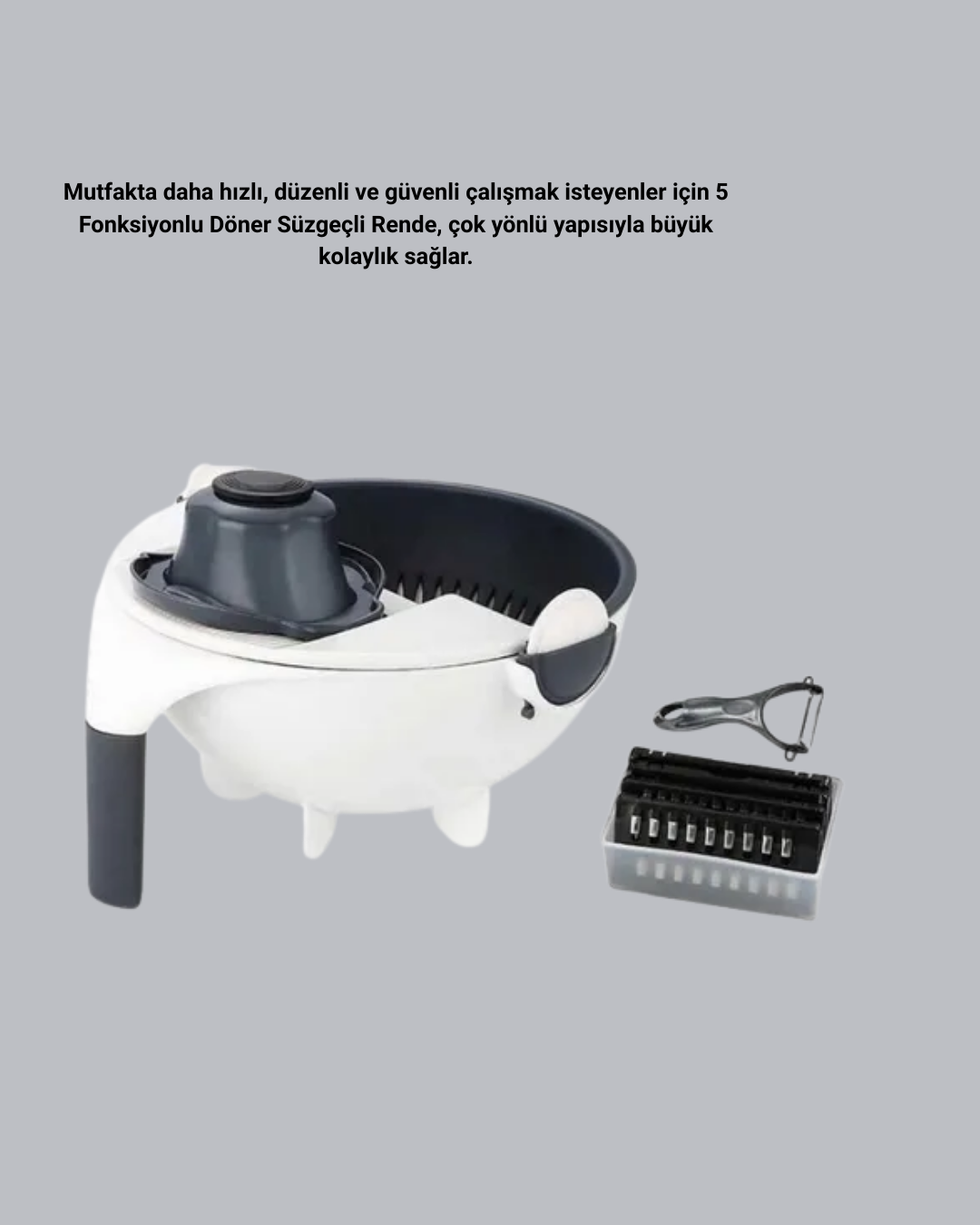 Döner Mekanizmalı 5’i 1 Arada Süzgeçli Rende Sebze Meyve Doğrama Cihazı - Görsel 5