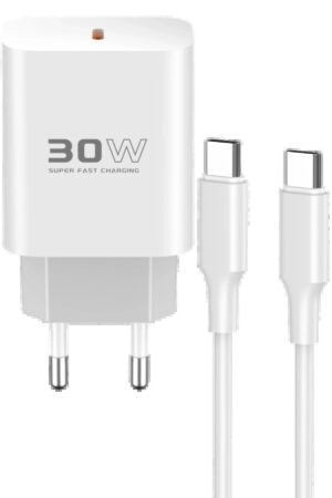 C87C 30W Type-C Çıkışlı Ekstra DL51 1M Type-C to Type-C Kablolu PD Şarj Cihazı - Beyaz-(5796)