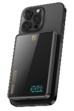 PW598 10.000 mAh Dijital Göstergeli 20W Type-C ve 15W Kablosuz Şarj PD Hızlı Şarj Magsafe Powerbank - Siyah-(5796)