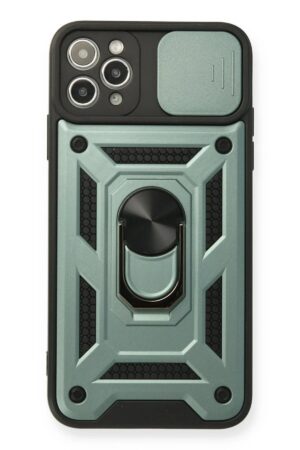 iPhone 11 Pro Max Kılıf Pars Lens Yüzüklü Silikon - Yeşil-(5796)