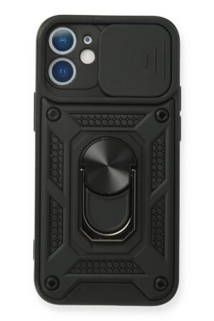 iPhone 12 Mini Kılıf Pars Lens Yüzüklü Silikon - Siyah-(5796)