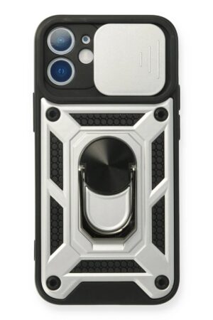 iPhone 12 Mini Kılıf Pars Lens Yüzüklü Silikon - Gümüş-(5796)