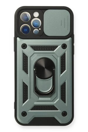 iPhone 12 Pro Kılıf Pars Lens Yüzüklü Silikon - Yeşil-(5796)