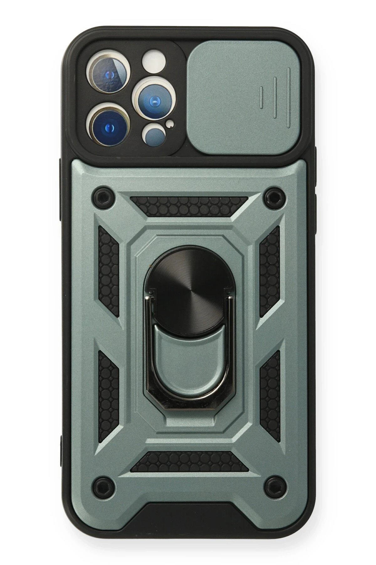 iPhone 12 Pro Kılıf Pars Lens Yüzüklü Silikon - Yeşil-(5796)