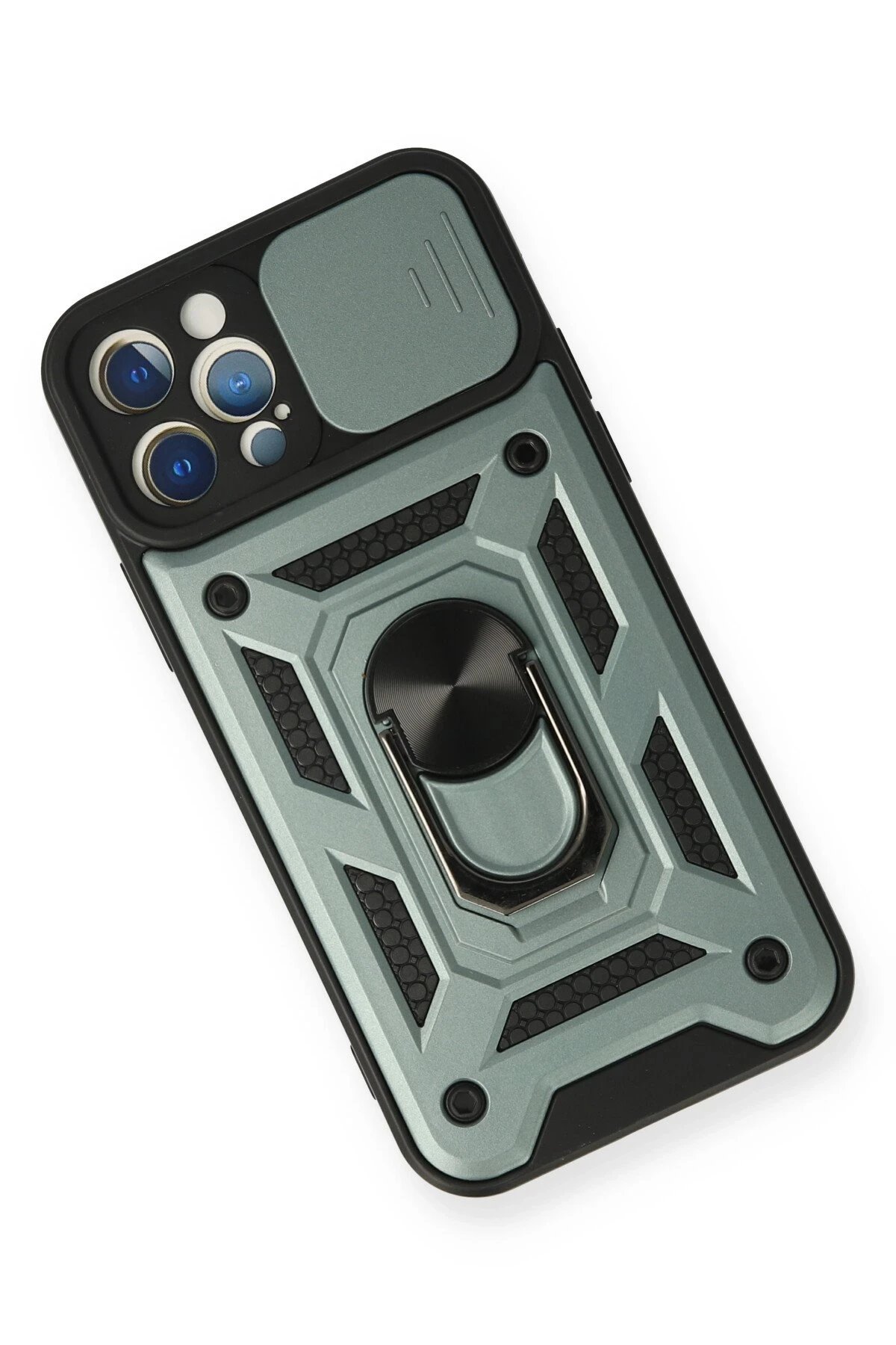 iPhone 12 Pro Kılıf Pars Lens Yüzüklü Silikon - Yeşil-(5796) - Görsel 3