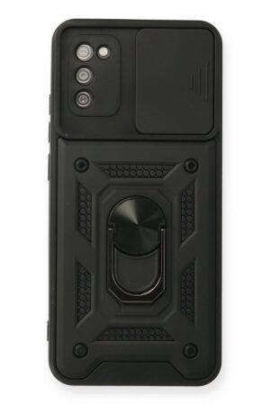 Samsung Galaxy A02S Kılıf Pars Lens Yüzüklü Silikon - Siyah-(5796)