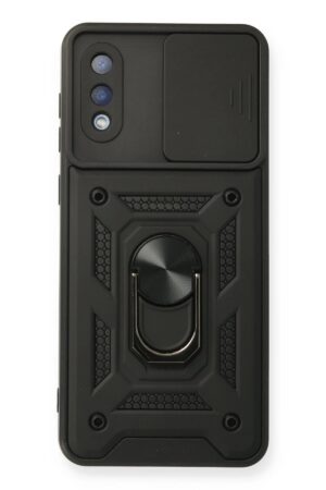Samsung Galaxy A02 Kılıf Pars Lens Yüzüklü Silikon - Siyah-(5796)