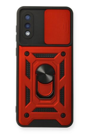 Samsung Galaxy A02 Kılıf Pars Lens Yüzüklü Silikon - Kırmızı-(5796)