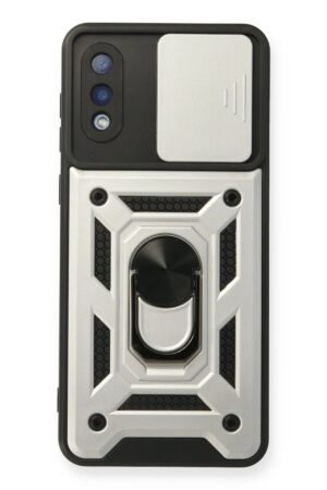 Samsung Galaxy A02 Kılıf Pars Lens Yüzüklü Silikon - Gümüş-(5796)