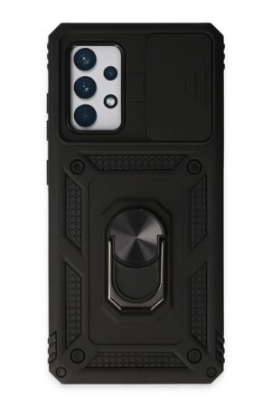 Samsung Galaxy A72 Kılıf Pars Lens Yüzüklü Silikon - Siyah-(5796)