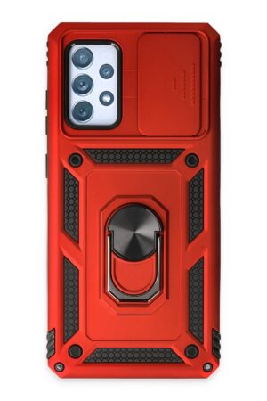 Samsung Galaxy A72 Kılıf Pars Lens Yüzüklü Silikon - Kırmızı-(5796)