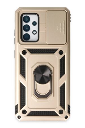 Samsung Galaxy A72 Kılıf Pars Lens Yüzüklü Silikon - Gold-(5796)