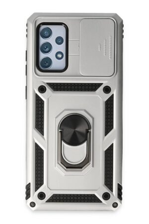 Samsung Galaxy A72 Kılıf Pars Lens Yüzüklü Silikon - Gümüş-(5796)