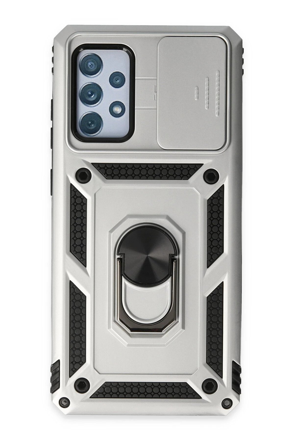 Samsung Galaxy A72 Kılıf Pars Lens Yüzüklü Silikon - Gümüş-(5796)