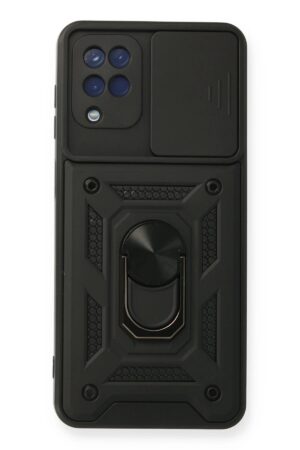 Samsung Galaxy A12 Kılıf Pars Lens Yüzüklü Silikon - Siyah-(5796)