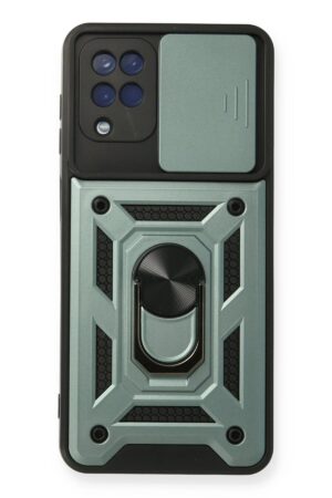 Samsung Galaxy A12 Kılıf Pars Lens Yüzüklü Silikon - Yeşil-(5796)